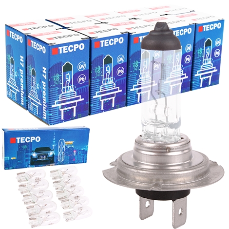 50x TECPO H7 Halogen Glühbirne 12V 55W - PX26d + 10x Glassockel