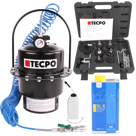 TECPO Bremsenentlüftungsgerät 2 L + ATE Bremsflüssigkeit Dot 4, 1x1 Liter