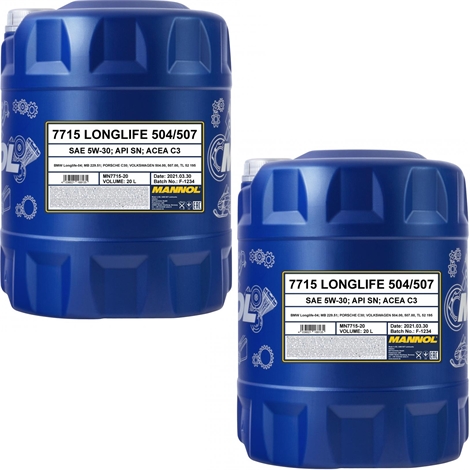 20 Liter MANNOL Longlife 504/507 5W-30 Motoröl API SN ACEA C3 7715