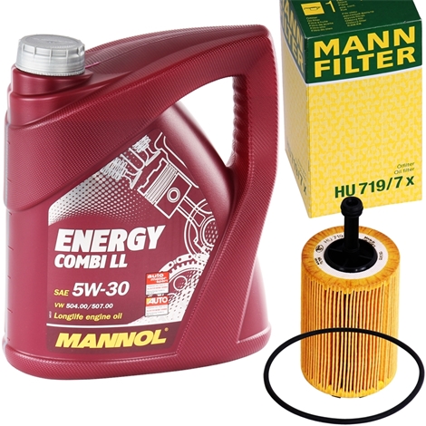 SCT Ölfilter + Mannol 5W-30 Combi LL, 5 Liter + Ölablassschraube