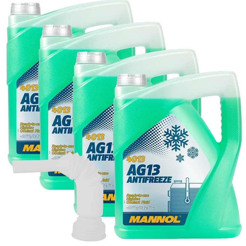 4x MANNOL Hightec Antifreeze AG13 -40°C, Grün, 5L + Tube Autoteile