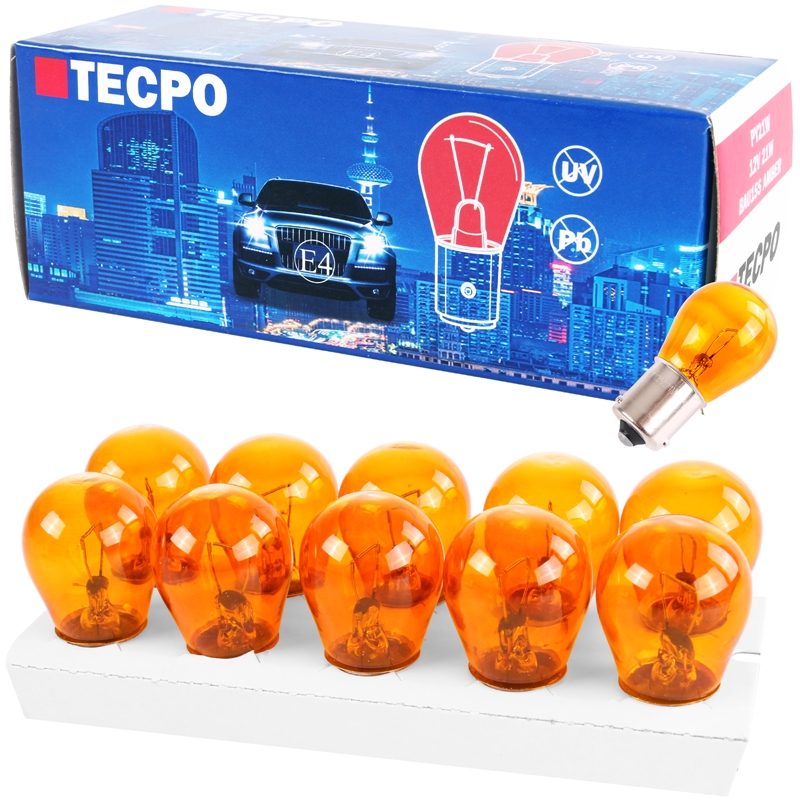 TECPO Glühbirnen Blinker 12V 21W, PY21W, BAU15S, 10 Stück (versetzt)