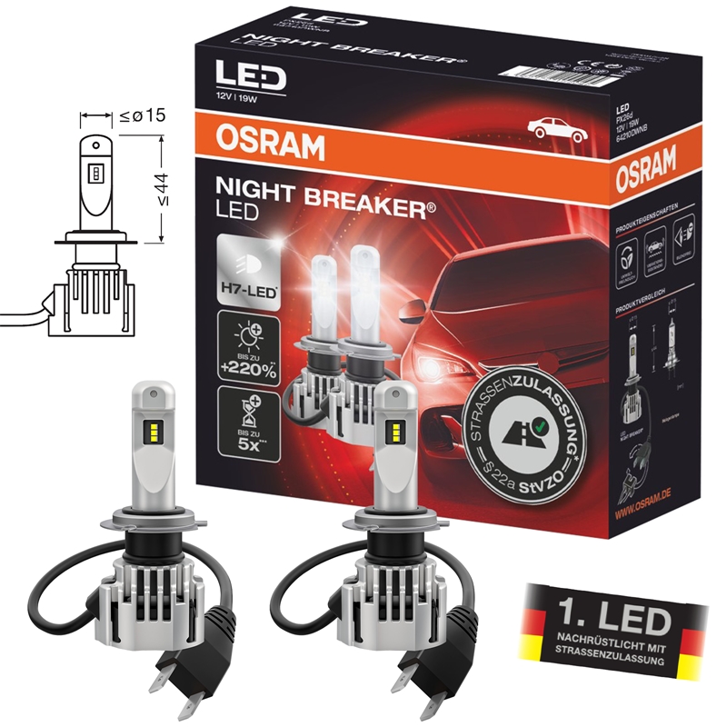 OSRAM LED H7 Night Breaker Abblendlicht +220% 12V 19W Straßenzulassung  64210DWNB