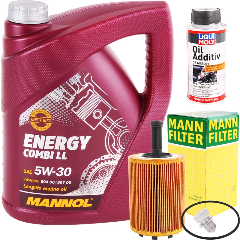 MANN Ölfilter + Liqui Moly Oil Additiv + 5L Mannol 5W-30 Energy Combi LL