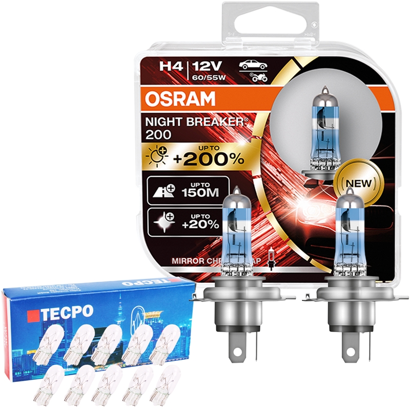 Osram NIGHT BREAKER 200, H4, + 200% Licht, Halogenlampe für