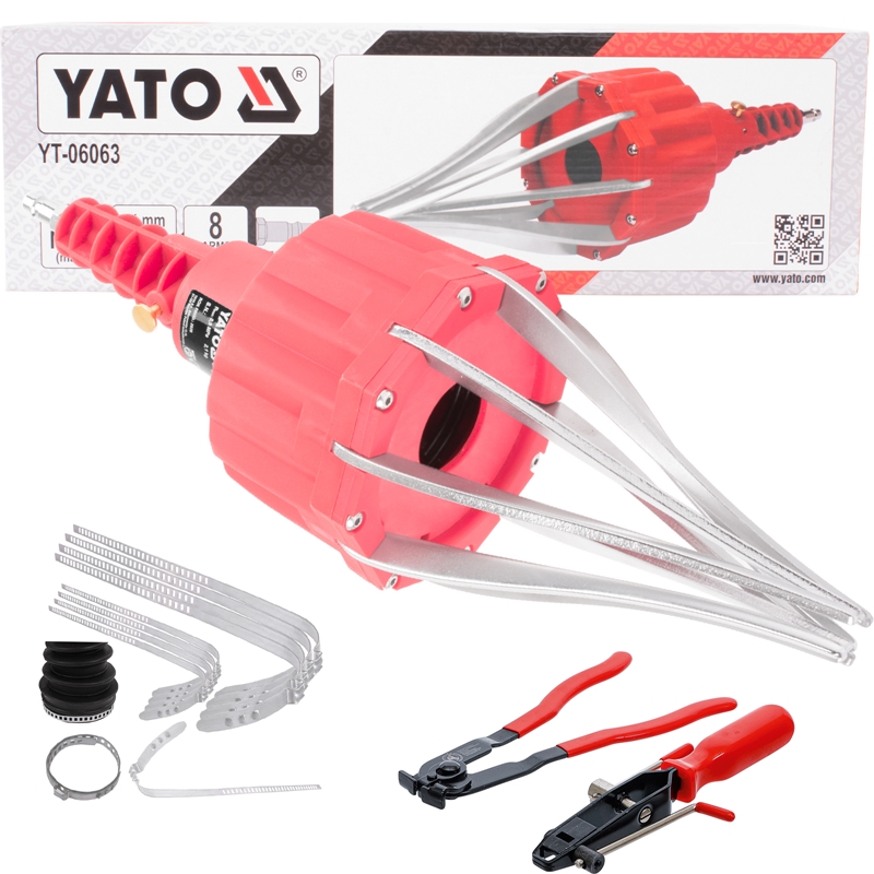 YATO Druckluft-Spreizwerkzeug 20-115 mm + Achsmanschetten Schellen, 8-tlg.  + BGS Zangensatz