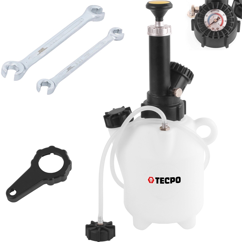 TECPO Bremsenentlüftungsgerät 2 L + Offener Doppel-Ringschlüssel-Satz SW 10  x 11 / 12 x 13 mm, 2-tlg