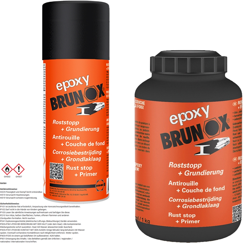 BRUNOX Roststopp + Grundierung, 2in1, 1 Liter + Rostumwandler &  Grundierer-Spray, 2in1, 400mL