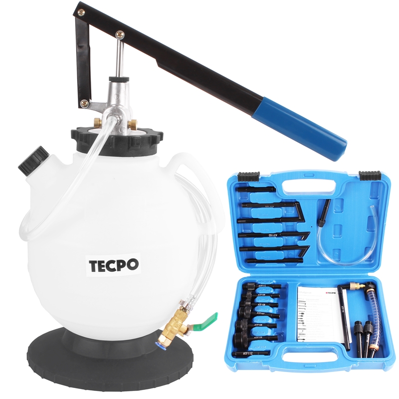 TECPO Getriebeöl-Einfüllgerät 7,5 L mit 15 Adaptern + ZF  Automatikgetriebeöl, 7L