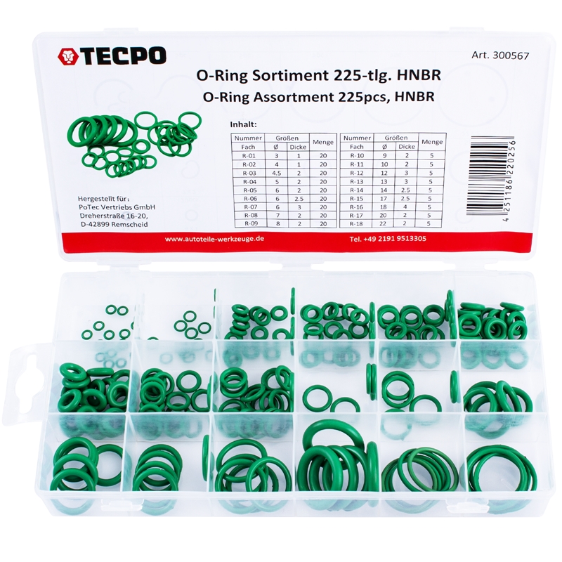 225-teilig TECPO 3 Sortiment bis O-Ring Klimaanlage mm, 22 für
